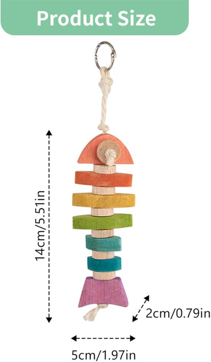 Bird Toys & Bird Perch, Bird Wooden Block Chewing Toy Parrot Foraging & Puzzle Toys Bird Cage Accessories for Conures Parakeets Cockatiels Lovebirds African Grey Macaws (Colorful Fish)