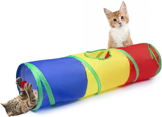 Sheldamy Cat Tunnel, 2-Way Cat Tunnels for Indoor Cats, Collapsible Cat Play Tunnel, Interactive Toy Maze Cat House with 1 Play Ball for Cats, Puppy, Kitty, Kitten, Rabbit (Rainbow)…
