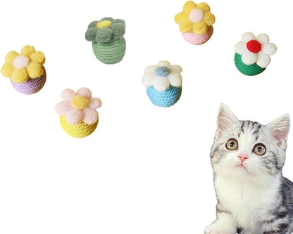 6Pcs Cactus Cat Toy Balls Cotton Rope Pet Scratching Assorted Colored Cat Rope Balls Chew Eco-Friendly Toy Pets Interactive Toy Cat Toys (Assorted Colored, 6pcs)