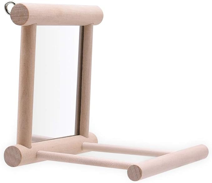 HANZE Bird Mirror With Swing, Hummingbird Perches for Parrots Stand, Wooden Toy for Macaws, Lovebird, Cockatoo, Parakeet, Conure, Finch, Cockatiels - 4 Pack