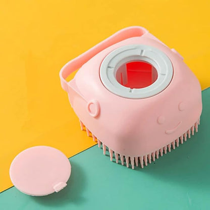 Dog Brush  Cat Brush  Shampoo Dispensing Scrubber  Soft Silicone Design  Hanging Loop  For All Skin Types  Grooming, Deshedding and Exfoliating, Pink