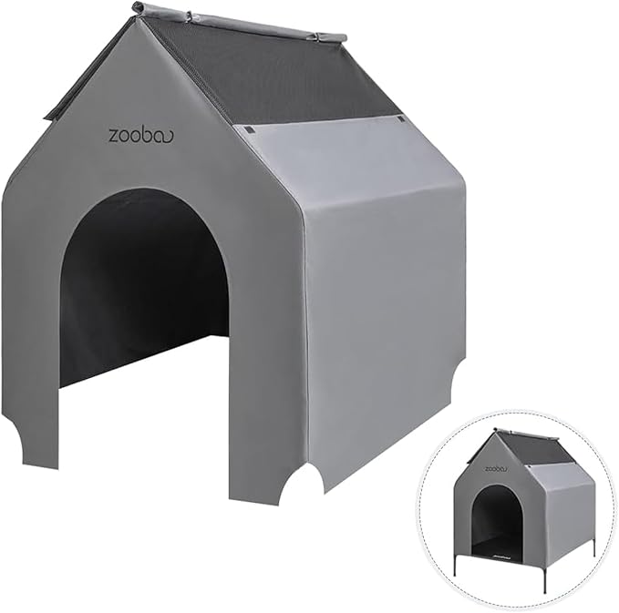 29 Durable Dog House Cover - Waterproof & UV-Resistant 600D Oxford Fabric Canopy for Outdoor Kennels - Cover Only, Fits 36"x30"x44" Houses - Protective Large Breed Shelter Top - Cool Grey