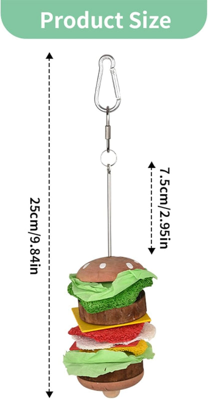 Bird Toys & Bird Perch, Bird Wooden Block Chewing Toy Parrot Foraging & Puzzle Toys Bird Cage Accessories for Conures Parakeets Cockatiels Lovebirds African Grey Macaws (Burger FruitFork)
