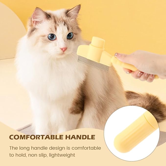 2PCS Pet Hair Removal Comb Flea Comb, Self-Cleaning Stainless Steel Grooming Brush with Release Button for Dogs Cats Short and Long Hair