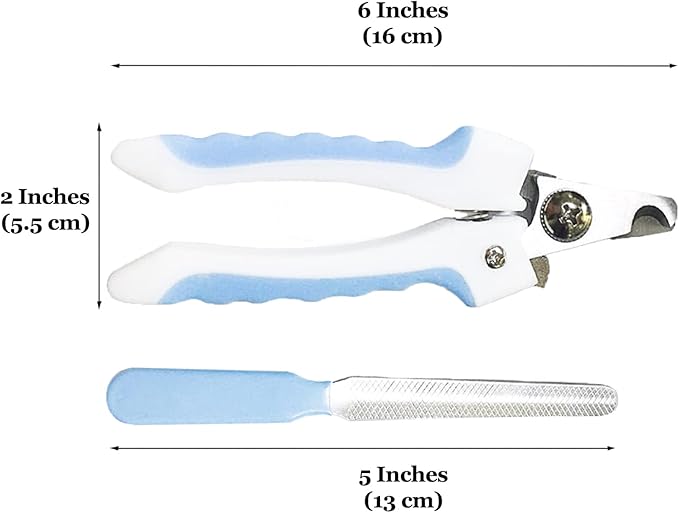 SunGrow Dog Nail Clipper and File Set, with Clipper and File, Razor Sharp Blade with Safety Switch, Blue and White, 1 Set per Pack