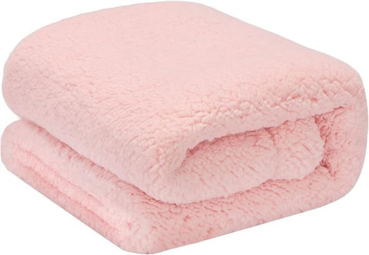 furrybaby Dog Blanket Soft Dog Blankets for Large Dogs Puppy Essentials Washable Fluffy Sherpa Fleece Cat Blanket 32x40 Inches for Bed Furniture Couch Sofa (Double-Layer Medium,Pink)