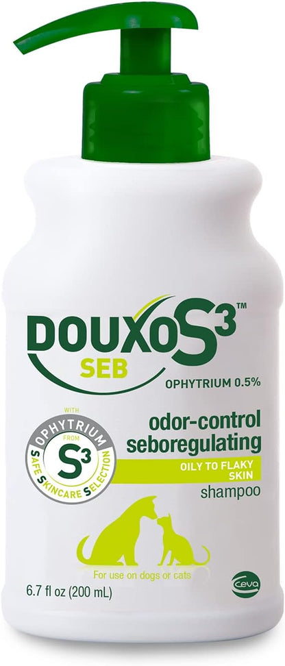 Douxo S3 SEB Shampoo, Contains 0.5% Ophytrium, Odor Control & Seboregulating, for Oily to Flaky Skin, Seborrhea, for Dogs and Cats, 6.7 fl. oz. (200mL)