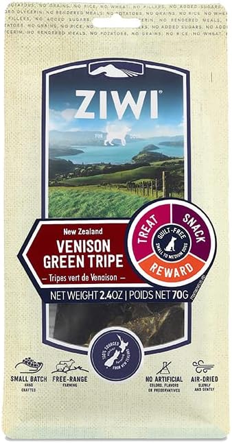 ZIWI Dog Chews and Treats  Venison Green Tripe - All Natural, Air-Dried, Single Protein, Grain-Free, High-Value Treat, Snack, Reward 2.4 Ounce (Pack of 1)