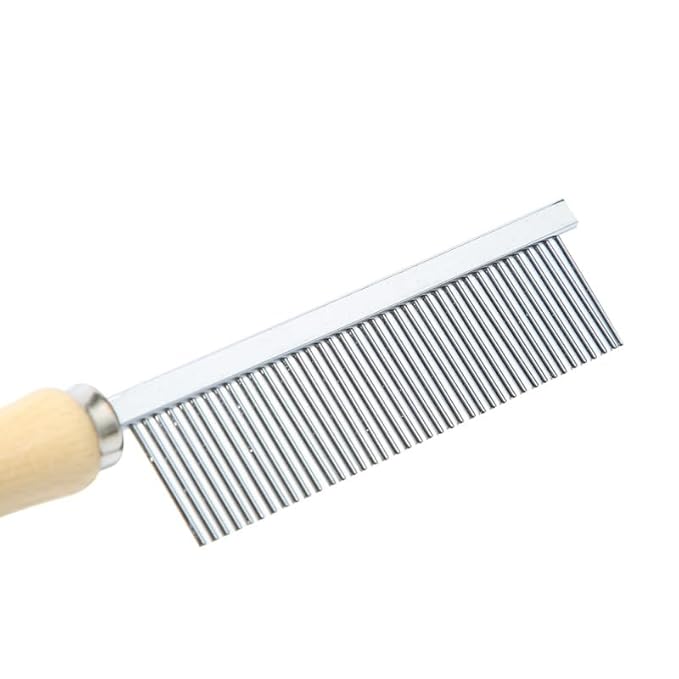 Silver Dog and Cat Combs For Grooming Long Haired Cats and Dogs - Pet Dog Cat Comb Stainless Steel Pin Teeth Wooden Handle Grooming Fur Hair Brush - Comb Removes and Prevents Matted Furï¼_rooming