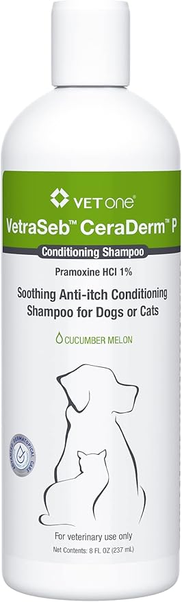 VetOne Dog Shampoo and Conditioner - VetraSeb CeraDerm Conditioning Shampoo for Dogs, Cat Friendly, Cucumber Melon Sensitive Skin Dog Shampoo, 8 oz.