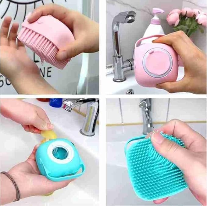 Dog Brush  Cat Brush  Shampoo Dispensing Scrubber  Soft Silicone Design  Hanging Loop  For All Skin Types  Grooming, Deshedding and Exfoliating, Blue