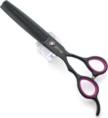 7.0 inches Professional Dog Grooming Scissors Set Straight & thinning & Curved & chunkers & comb 5pcs in 1 Set for left-handed & right handed Black