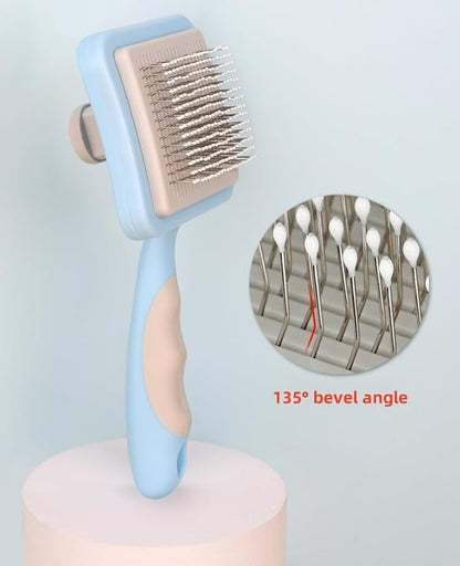 Dog Brush Cat Brush,Pet Grooming Brush,Self Cleaning Cat Dog Slicker Brushes with Smooth Handle, Removes Loose hair & Tangles,Skin Friendly & Promote Circulation-Blue