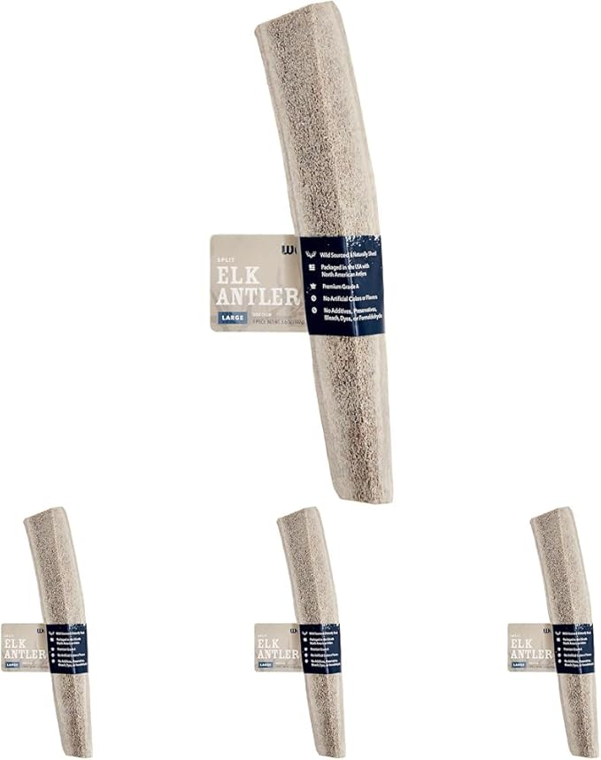 Amazon Brand – Wag Split Elk Antler, Naturally Shed, Large (Best for Dogs 30-45 lbs) (Pack of 4)
