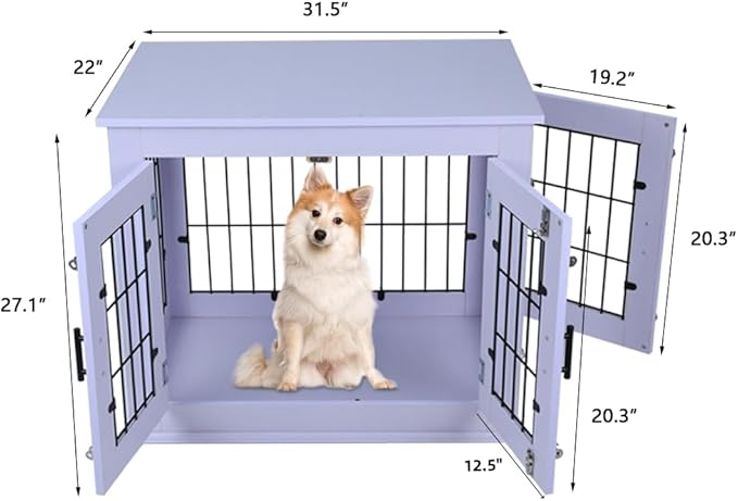 31.5" Heavy Duty Dog Crate for Medium Small Dogs, Furniture Style cage with Double Doors Pet House Wooden Cage Modern Kennel FurnitureIndoor for Dogs up to 85 lb (White)