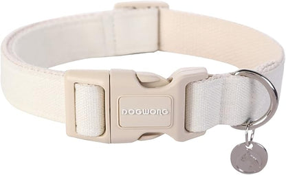 DOGWONG Cotton Hemp Dog Collar, Heavy-Duty Adjustable Soft Natural Fabric Pet Collar - Cute Wedding Puppy Necklace for Small to Large Dogs