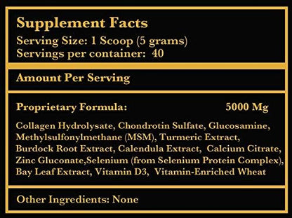 Joint Supplement for Dogs & Cats - Chondroitin Sulfate, Turmeric, MSM, Glucosamine & Calcium for Healthy Bones & Optimal Skeletal Function - Optimal Joint Care to Help w/Arthritis- 200g