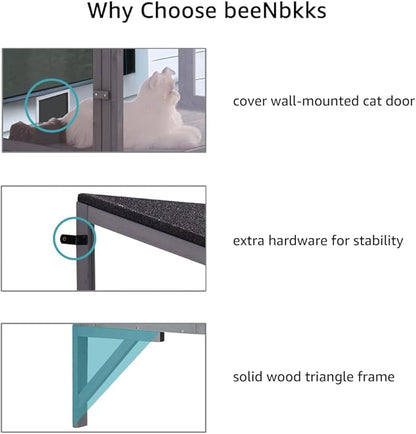 beeNbkks Prevent Conditioned Air Loss, 2 Tiers Bug Proof Cat Catio, Window Cat House with Clear Acrylic, Outdoor Enclosure for Indoor Pets, Expandable Wooden Perch, Safe Comfortable Haven for Pets