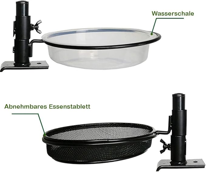 Deck Bird Feeders with Metal Mesh Tray and 2 Water Bowls - Detachable Adjustable Heavy Duty Clamp Bracket, Rail Bird Bath Balcony Porch Railing Feeder Perfect for Attracting Birds.