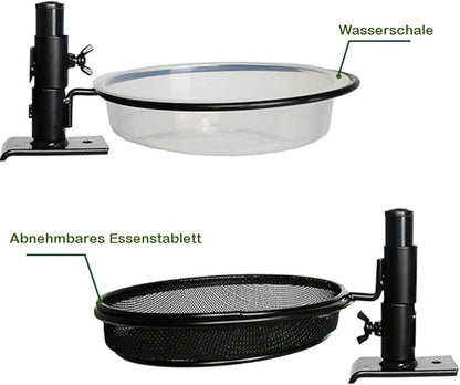 Deck Bird Feeders with Metal Mesh Tray and 2 Water Bowls - Detachable Adjustable Heavy Duty Clamp Bracket, Rail Bird Bath Balcony Porch Railing Feeder Perfect for Attracting Birds.