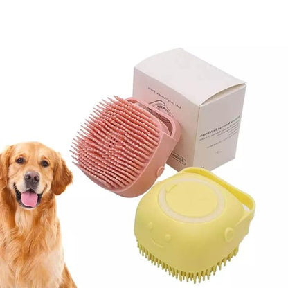 Dog Brush  Cat Brush  Shampoo Dispensing Scrubber  Soft Silicone Design  Hanging Loop  For All Skin Types  Grooming, Deshedding and Exfoliating, Pink