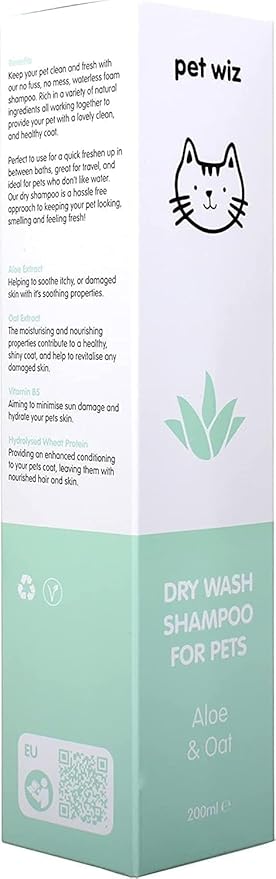 Dry Wash Shampoo for Pets  Soothing & Deodorizing, Natural Ingredients, Quick Drying & No Rinsing Required (Aloe & Oat)