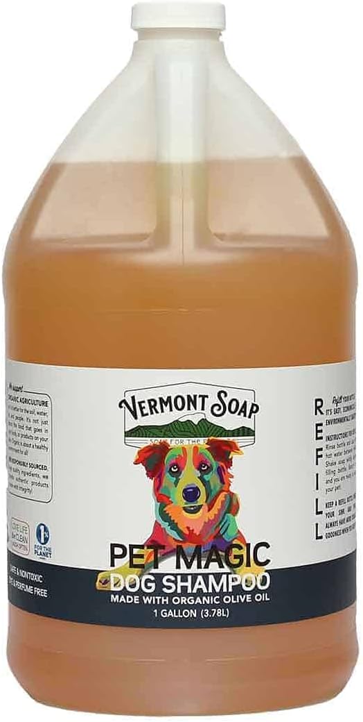 Vermont Soap Organics Pet Shampoo - Organic & Natural Olive Oil, Coconut & Aloe Vera Dog Shampoo for Sensitive Skin - USDA Certified Grooming Pet Shampoo - Gallon