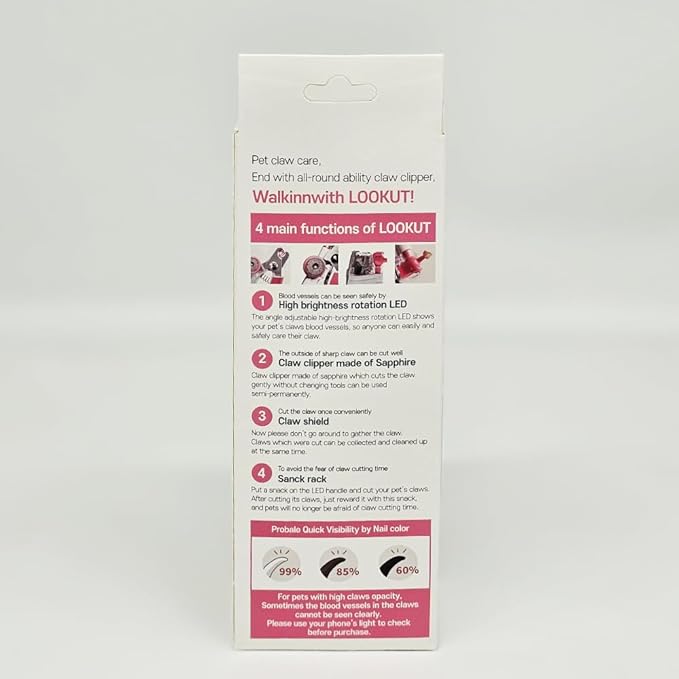 Walkinnwith LOOKUT Premium Dog Nail Clippers with Guide Light [Made in Korea] Safe Cat Nail Clippers  Easy Cat Claw Trimmer and Nail Trapper for Smaller Pets Under 40 lbs  Pink Edition