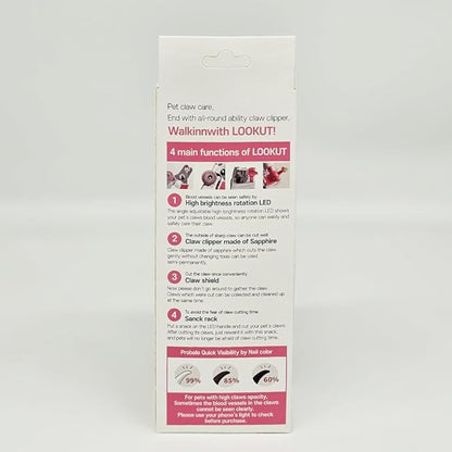 Walkinnwith LOOKUT Premium Dog Nail Clippers with Guide Light [Made in Korea] Safe Cat Nail Clippers  Easy Cat Claw Trimmer and Nail Trapper for Smaller Pets Under 40 lbs  Pink Edition