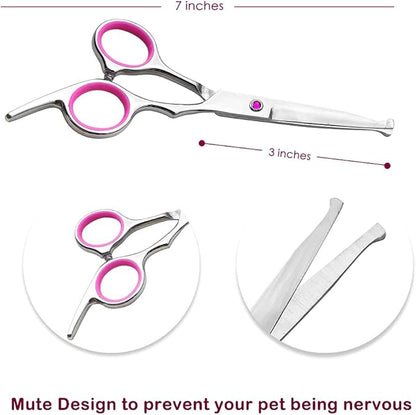 Dog Grooming Scissors Kit, 3 in 1 Cat Dog Grooming Clippers Set, Sharp Durable Stainless Steel Safety Dog Grooming Trimming Shears for Long & Short Haired Dogs Cats and Other Fur Pets