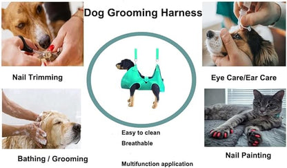 Dog Grooming Hammock with Flea Comb and Dog Nail Clipper, Pet Dog Grooming Hammock Harness with Cat Nail Clipper, Nail File and Dog Brush, Dog Sling for Nail Clipping/Nail Trimming (L, Green)