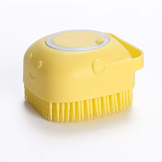 Dog Bath Brush, Dog Grooming Brush - Silicone Cat Shampoo Comb, Shampoo Dispenser for Kitty and Puppy (Yellow)