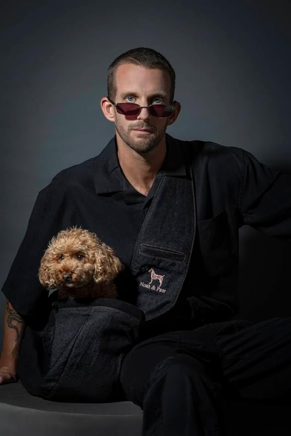 Noah & Paw Dog Sling Carrier for Small Dogs 5-18lb, Dog Sling for Small Dogs and Cats, Dog Carrier with Adjustable Padded Strap, Denim Lined with Fur, 3X Safety Features, Machine Washable