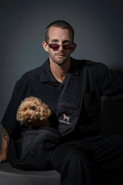 Noah & Paw Dog Sling Carrier for Small Dogs 5-18lb, Dog Sling for Small Dogs and Cats, Dog Carrier with Adjustable Padded Strap, Denim Lined with Fur, 3X Safety Features, Machine Washable