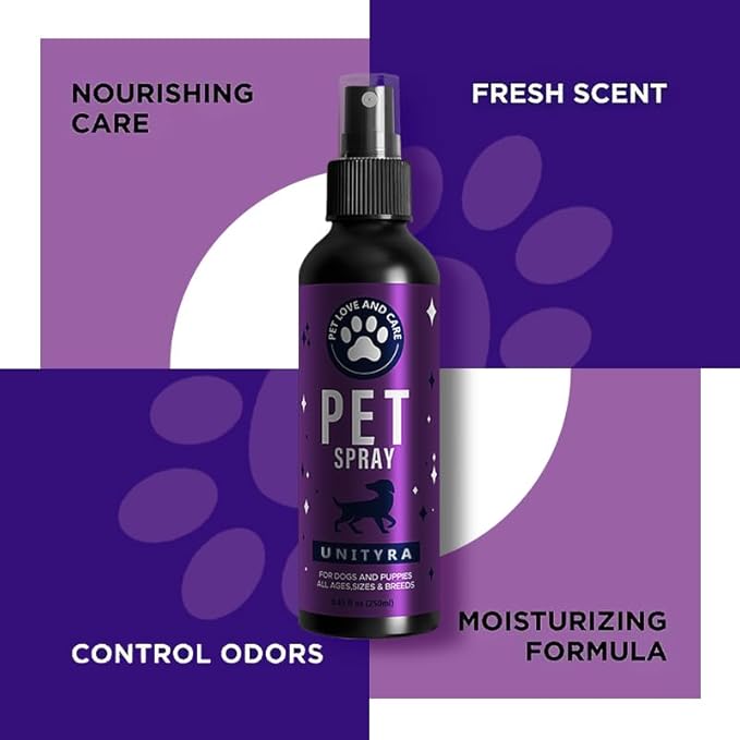 Pet Deodorizing Spray _avender Essential Oil | Odor Eliminator for Cats & Dogs, For All Ages, Sizes and Breeds| Safe for Bedding, Furniture & Pet Areas | 250ml