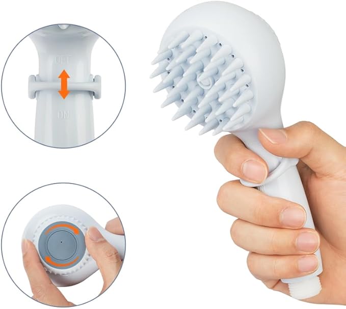Dog Shower Head with Brush  3-in-1 Pet Grooming Tool with Shampoo Dispenser & Stainless Steel Hose  Indoor/Outdoor Use  Compatible with ¼ Faucet & ¾ Hose Adapter