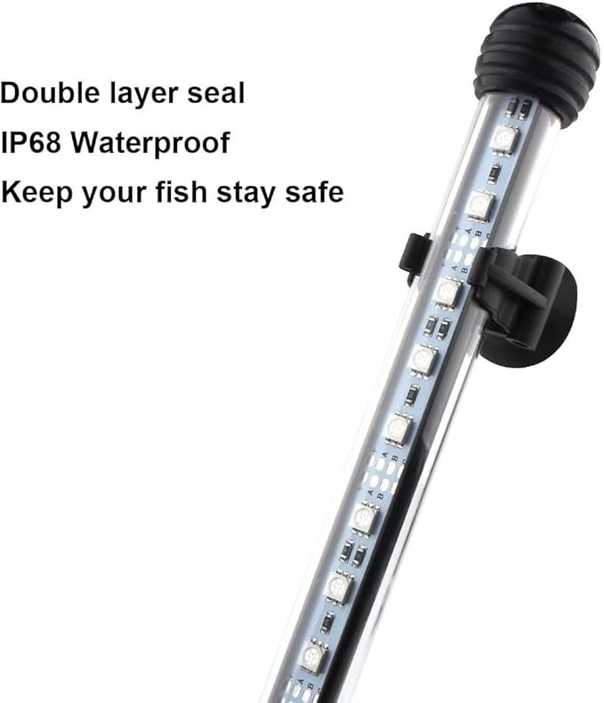 LED Aquarium Light, 11.5 inches Fish Tank Light RGB Color Underwater light Submersible Crystal Glass Lights, 15 LED Beads, Brightness Adjustable Memory Function, LED Light bar Stick for Fish Tank