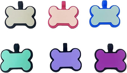 6 Pack Original Silent Bone Design Silicone Pet Tag,Personalized ID Dog Tags,with Double Blank Sides to Engrave,6 Popular Colors in One Set