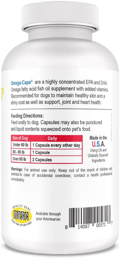 Omega Caps HP Snip Tips for Medium and Large Dogs High Potency EPA and DHA Maximum Bioavailability Fish Oil Supplement Vet Formulated Made in USA Skin Coat Joint and Heart Health 250 Capsules
