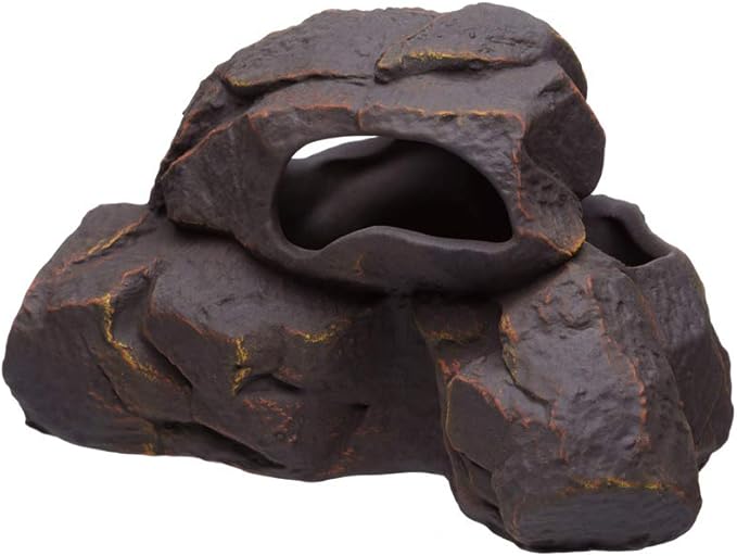 Plecoceramics Aquarium Ceramic Decorations Cave Betta Stone Decor - Aquarium Fish Tank Hideway Decor for breeding Cichlids Plecos Betta Toys Hideout (Magma Rock)