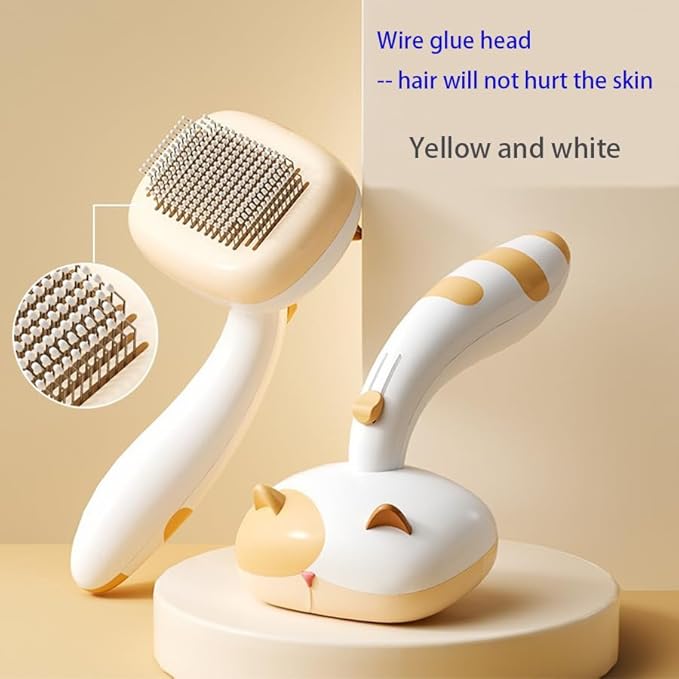 Pet brush comb.Pet button hair removal comb.Wool comber.Cat and Dog Brush for Shedding.Self-cleaning cat and dog hair brush.Cat and Dog hair brushes with release buttons. (Yellow and White)