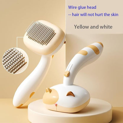 Pet brush comb.Pet button hair removal comb.Wool comber.Cat and Dog Brush for Shedding.Self-cleaning cat and dog hair brush.Cat and Dog hair brushes with release buttons. (Yellow and White)