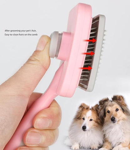 Dog Brush Cat Brush,Pet Grooming Brush,Self Cleaning Cat Dog Slicker Brushes with Smooth Handle, Removes Loose hair & Tangles,Skin Friendly & Promote Circulation-Blue