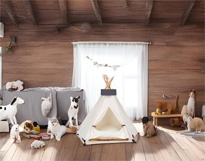 Dog Teepee Bed Cat Tent Portable Houses Pet Puppy with Thick Cushion (S:Size fits 7kg/15lbs (Pets))