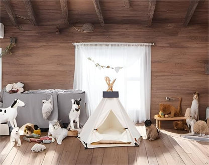 Dog Teepee Bed Cat Tent Portable Houses Pet Puppy with Thick Cushion (S:Size fits 7kg/15lbs (Pets))