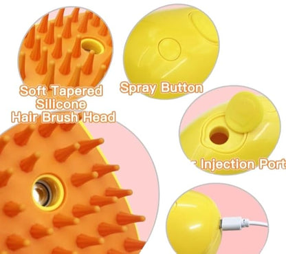 Dog and Cat Steam Brush - 3 in 1 Dog Hair Comb for Massage -Self Cleaning Steam Dog and Cat Brush for Massage, Cat Steam Brush for Removing Loose Hair (Yellow)