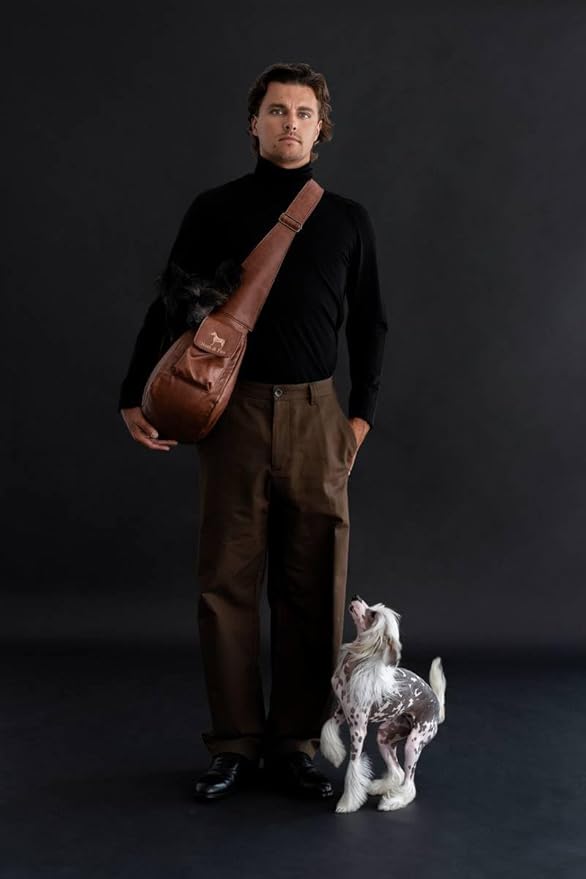 Noah & Paw Dog Sling Carrier for Small Dogs 5-18lb, Dog Sling for Small Dogs and Cats, Dog Carrier with Adjustable Padded Strap, Vegan Leather Lined with Fur, Double Safety Feature, Machine Washable