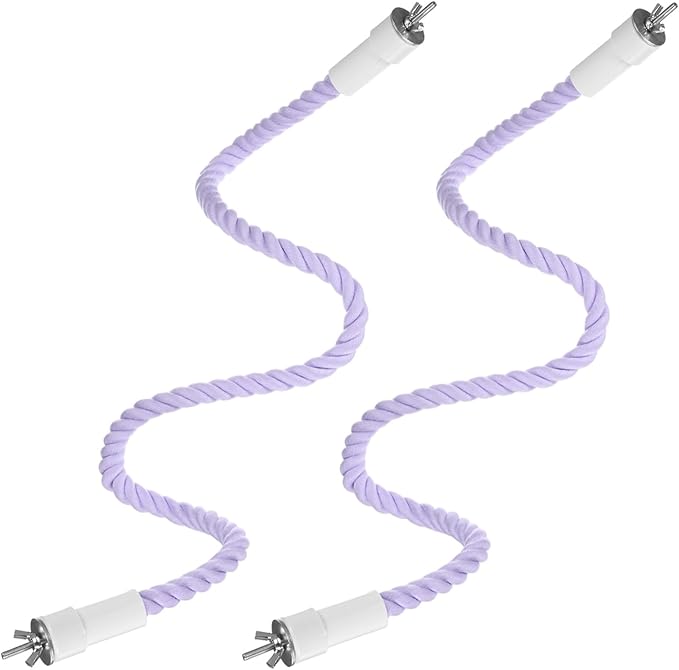 2-Pack Rope Perches for Bird Cages, 31.5 in Length Comfort Grip Flexible Rope Perch Beak & Paw Grinding for Parrots/Cockatiels/Parakeets, Bird Platform Sand [Purple]