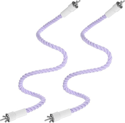 2-Pack Rope Perches for Bird Cages, 31.5 in Length Comfort Grip Flexible Rope Perch Beak & Paw Grinding for Parrots/Cockatiels/Parakeets, Bird Platform Sand [Purple]