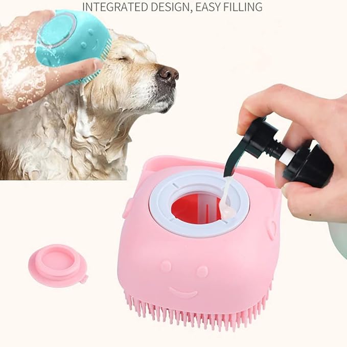 Dog Brush  Cat Brush  Shampoo Dispensing Scrubber  Soft Silicone Design  Hanging Loop  For All Skin Types  Grooming, Deshedding and Exfoliating, Pink